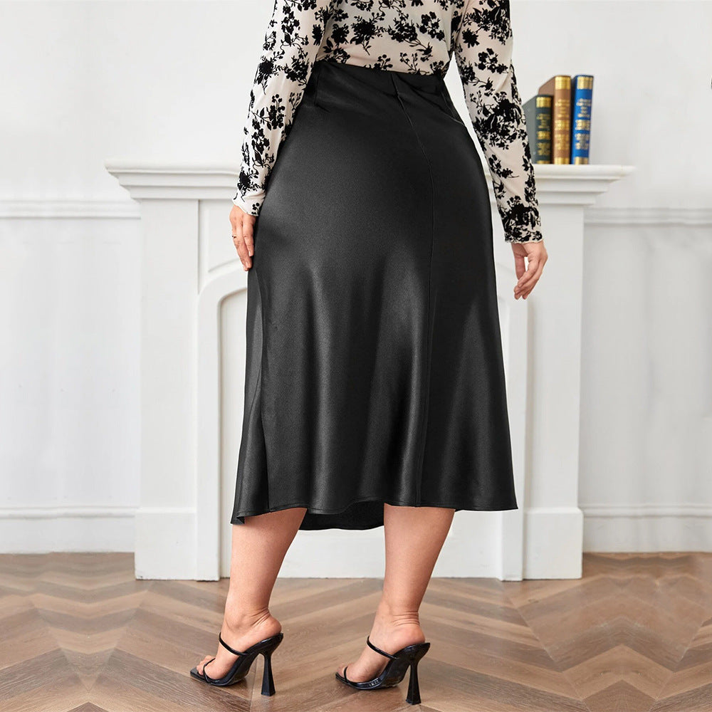 High Waist Satin Skirt With Zipper And Flowing Hem-Theone Apparel