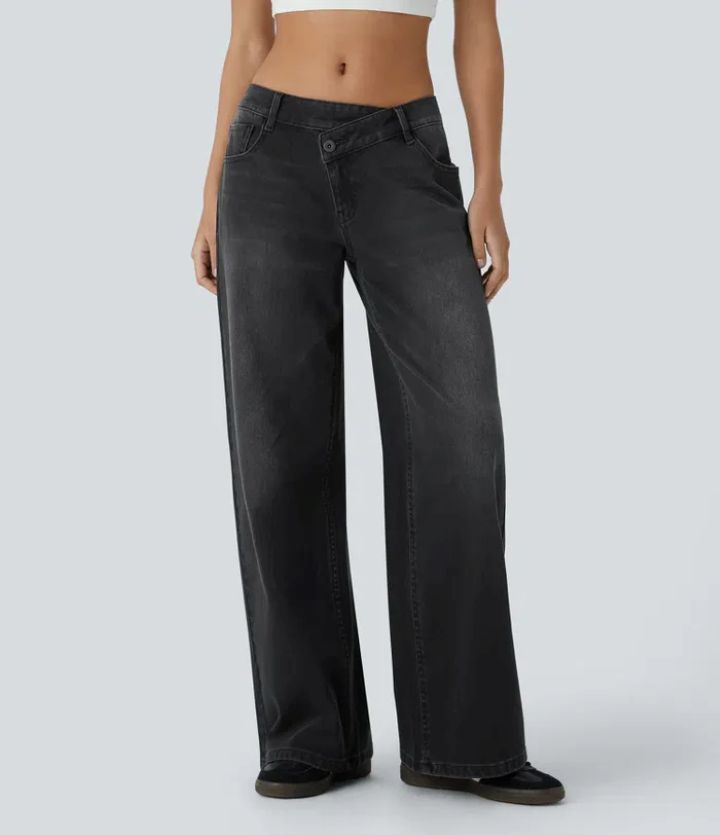 High Waist Straight Jeans with European-American Flair-Black-Theone Apparel