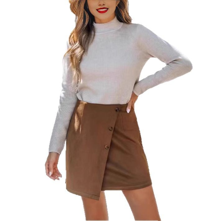 Irregular High Waist Skirt With Zipper And Button Detail-Theone Apparel