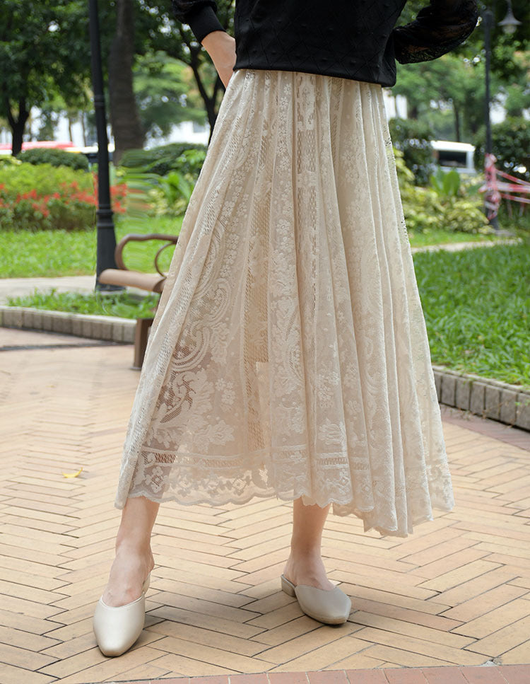 Korean Style High Waist Crocheted Lace Skirt For Delicate Beauty-Theone Apparel