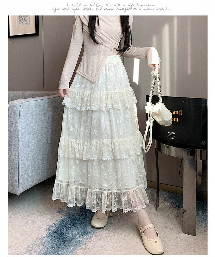 Lace Cake Dress With Net Falbala Bubble Skirt-Theone Apparel