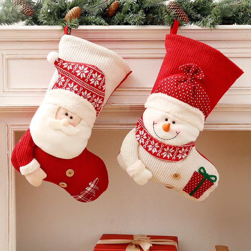 Large Red and White Snowman and Santa Claus 3D Christmas Stocking-Theone Apparel