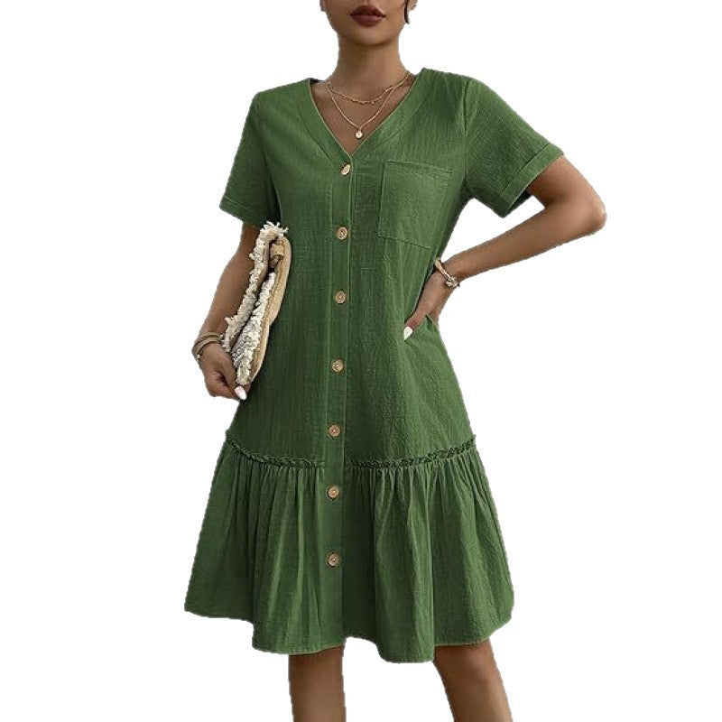 Loose Cotton-Linen Summer Dress for Breezy Casual Comfort-Theone Apparel