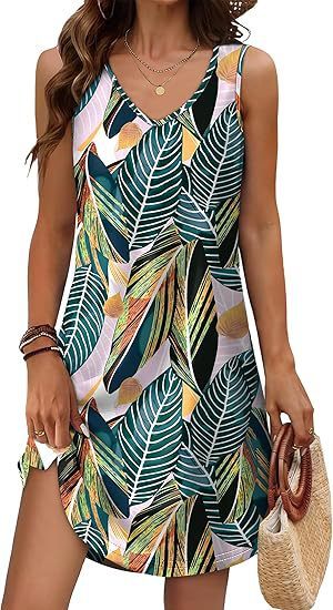 Loose Floral V-Neck Holiday Dress for Effortless Summer Getaways-Green Leaf-Theone Apparel