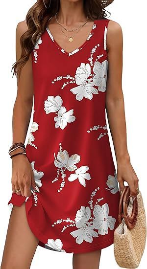 Loose Floral V-Neck Holiday Dress for Effortless Summer Getaways-Red-Theone Apparel