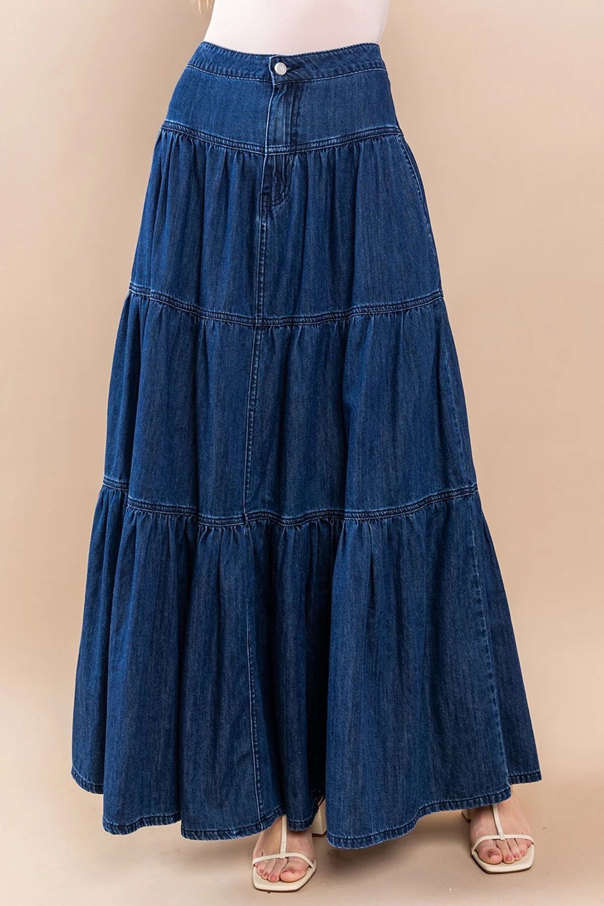 Low Waist Distressed Denim Skirt For Laid Back Vacations-Theone Apparel