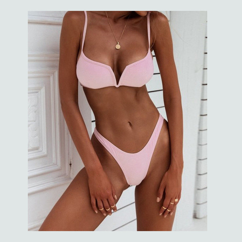 Minimalist Thong Bikini for Women’s Sleek Beach Look-Pink-Theone Apparel