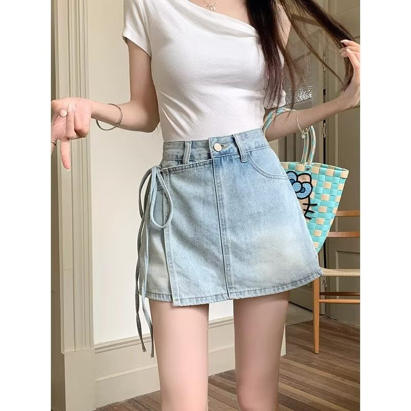 Hoge taille denim rok shorts voor speelse zomeroutfits