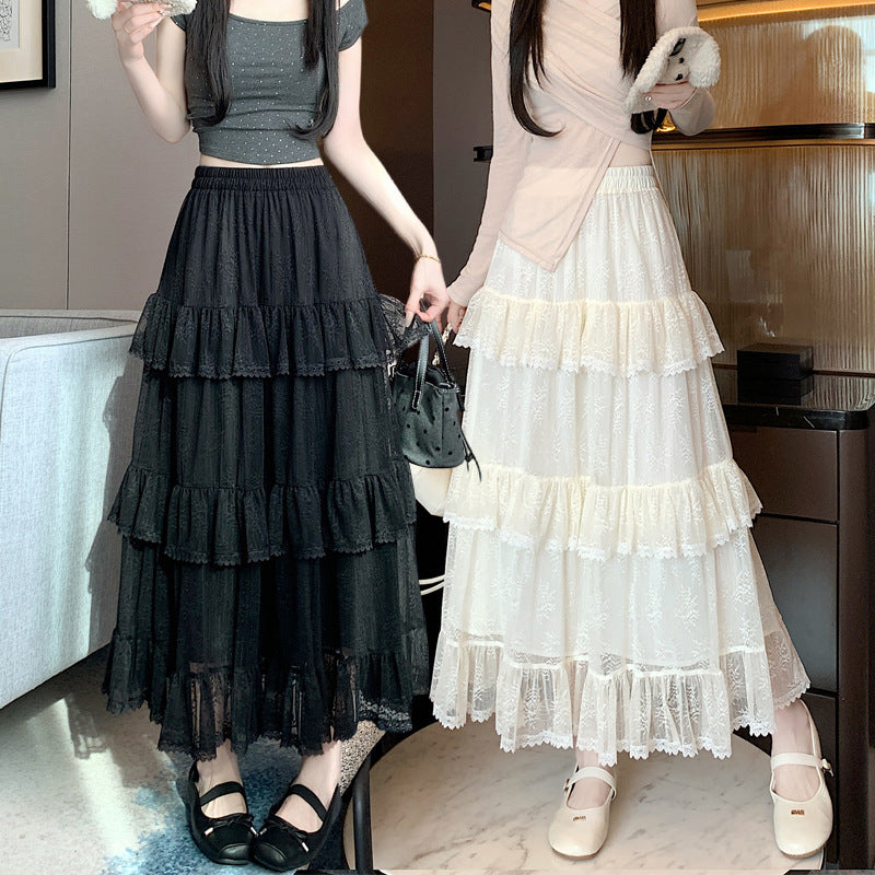 Lace Cake Dress With Net Falbala Bubble Skirt