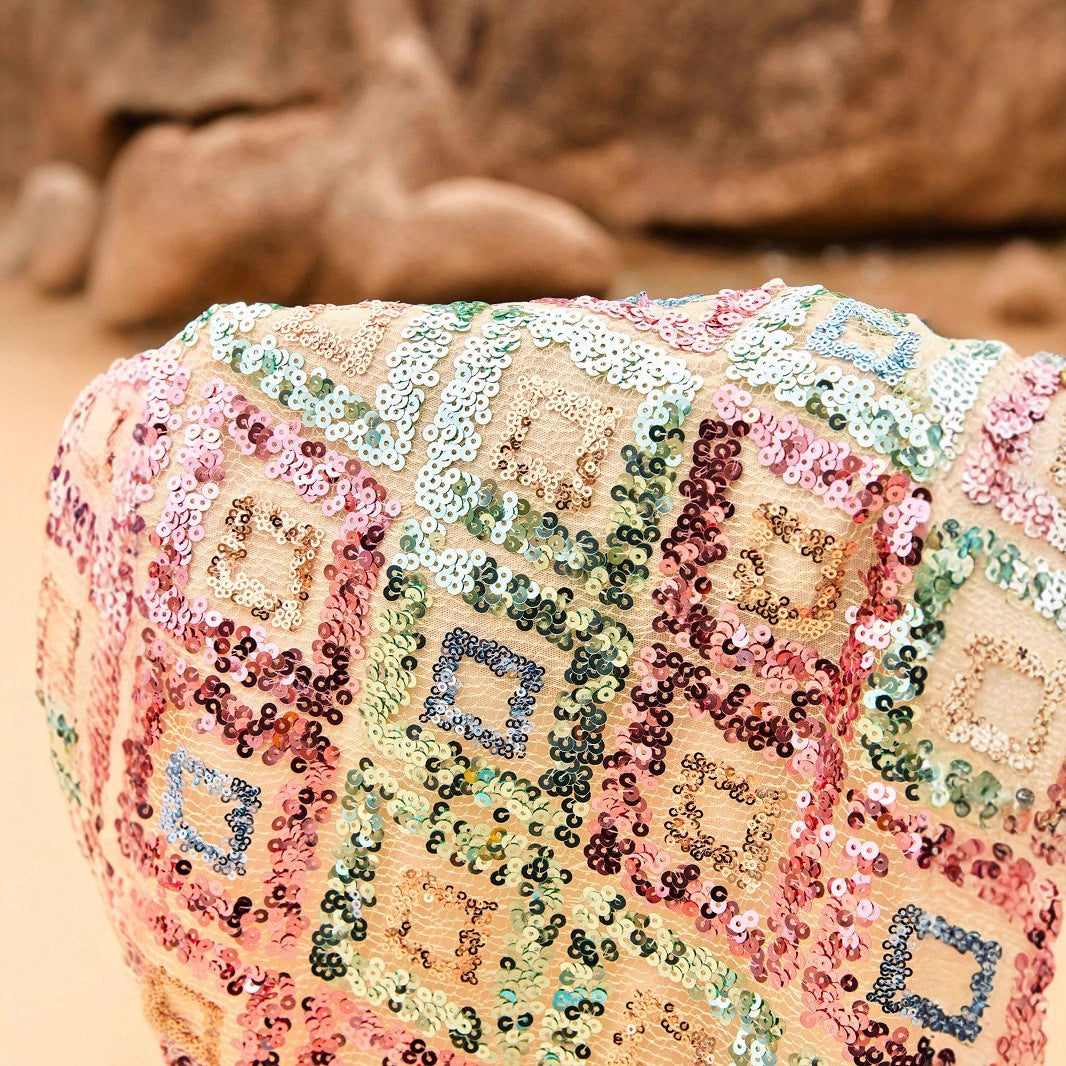 Falda corta de brillo de lentejuelas geométricas para una moda audaz