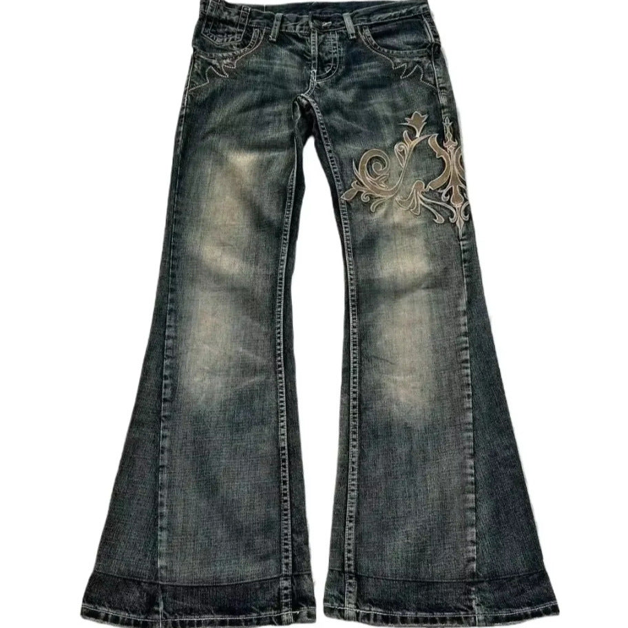 Jeans bordados de moda con elegancia cosida a máquina