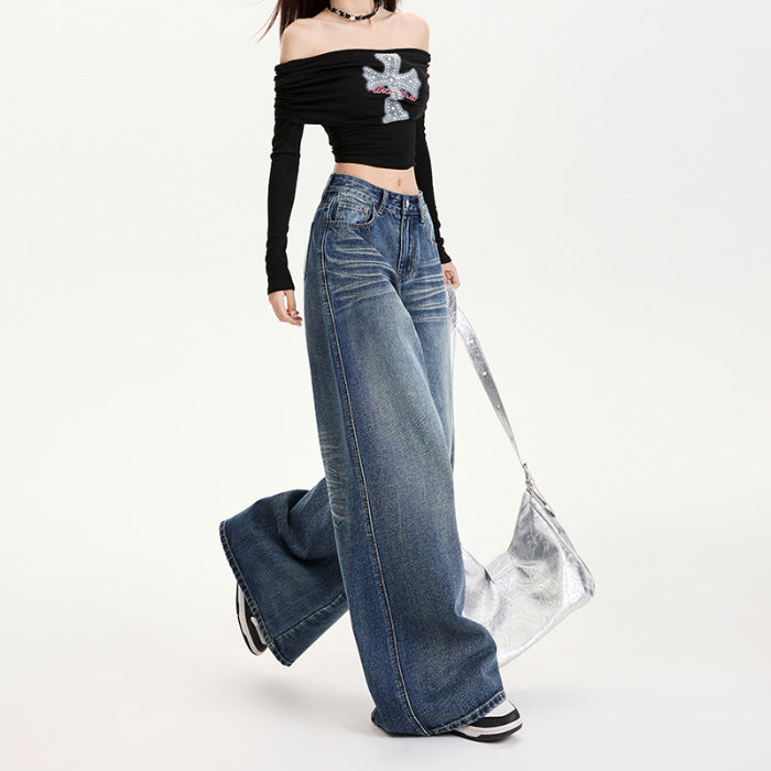 Loose Fit Denim Wide-Leg Pants for Relaxed Styling