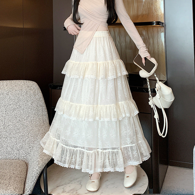 Lace Cake Dress With Net Falbala Bubble Skirt