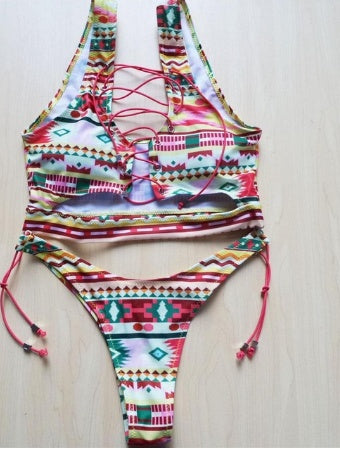 Pineapple Lace-Up Thong Bikini Set for Full-Busted Beach Confidence-Theone Apparel