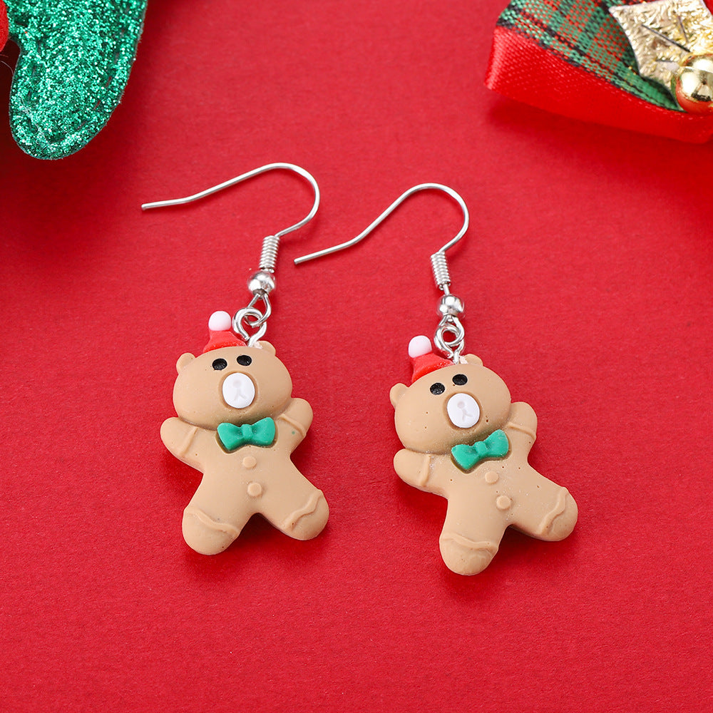 Playful Novelty Fish-Hook Christmas Dangle Earrings for Women & Kids in Assorted Styles-Bow Tie Bear-Theone Apparel