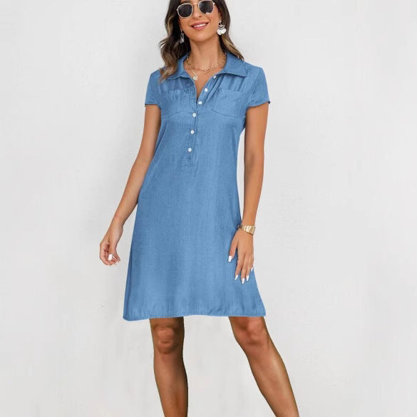Plus-Size Swing Denim Dress with Split Pockets and Casual Vibe-Theone Apparel