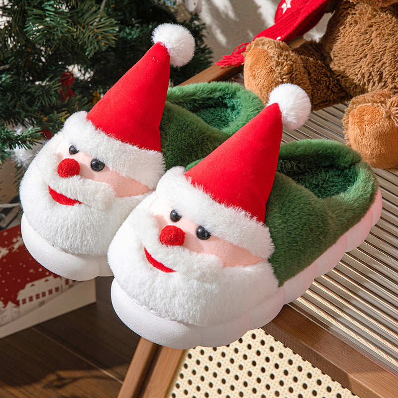 Puffy 3D Santa Claus Themed House Slippers in Green and Red-Green-Theone Apparel