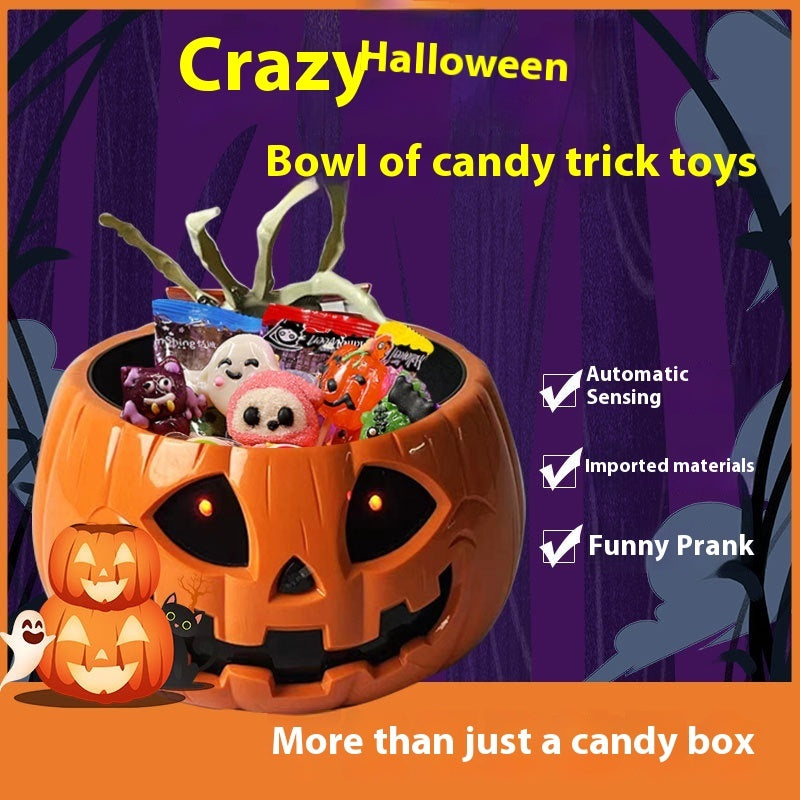 Pumpkin Shaped Candy Bowl with Jumpscare Skeleton Hand-Orange/Red-Theone Apparel