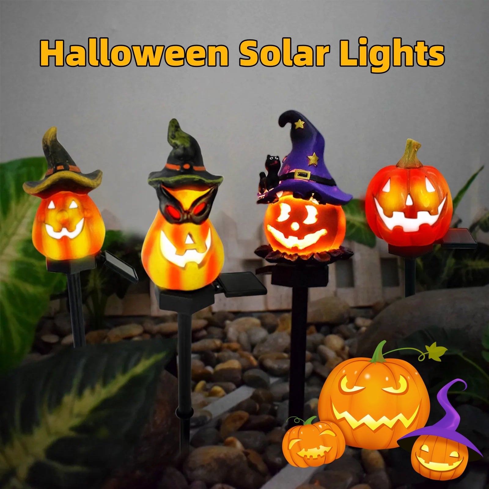 Pumpkin and Witch Hat Halloween Decoration Yard Posts-Theone Apparel