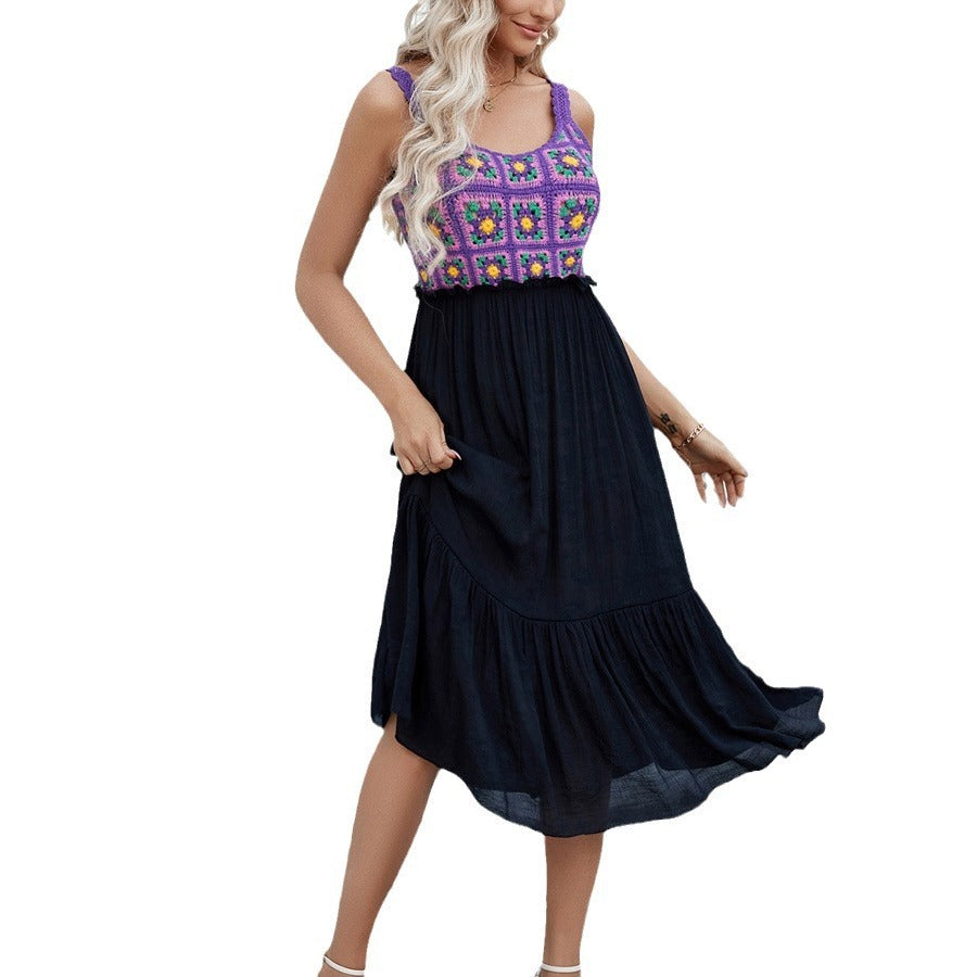 Purple Crochet Flower Sleeveless Dress With Handcrafted Charm-Theone Apparel