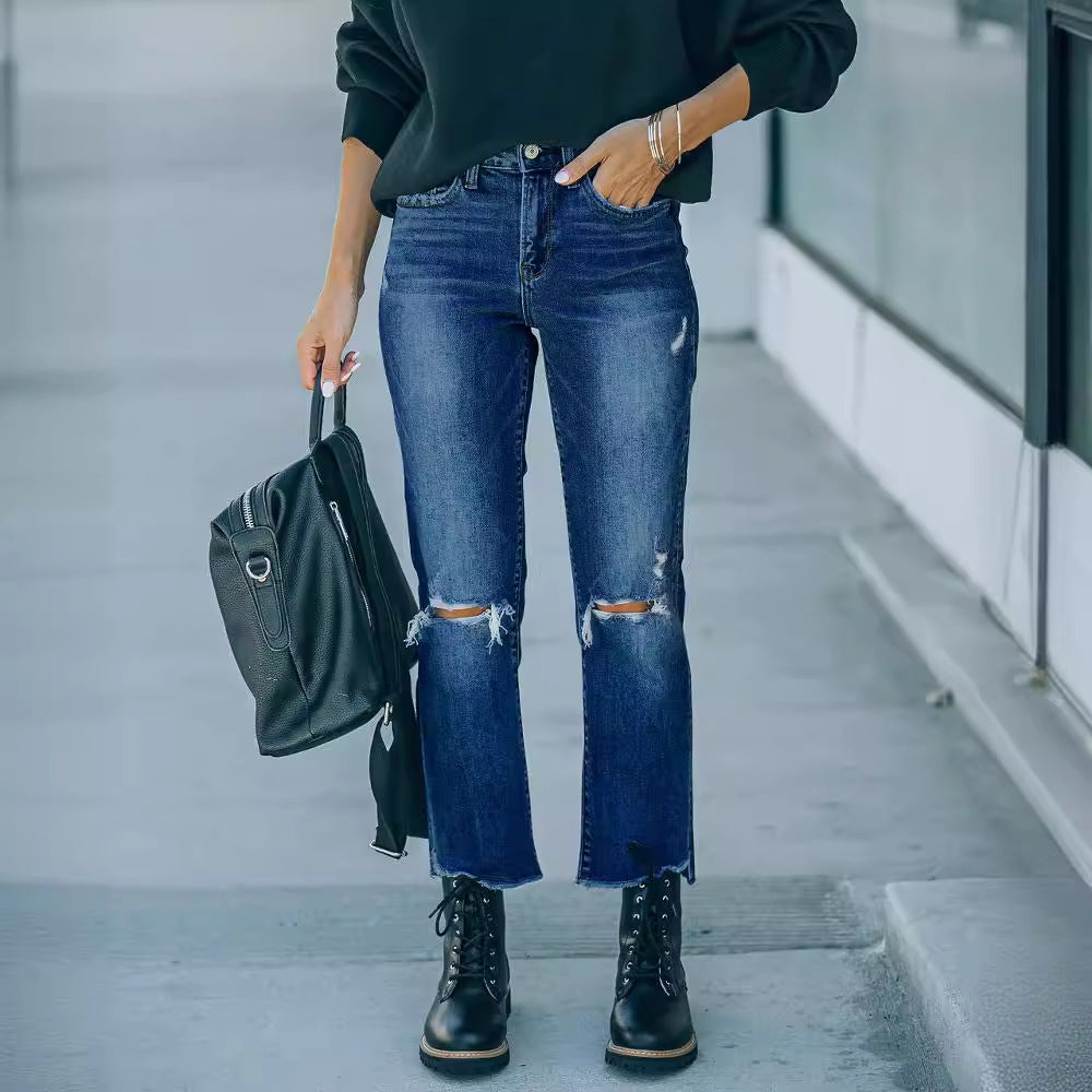 Rebound Slim-Fit Drain Jeans for Autumn Winter Styling-Theone Apparel