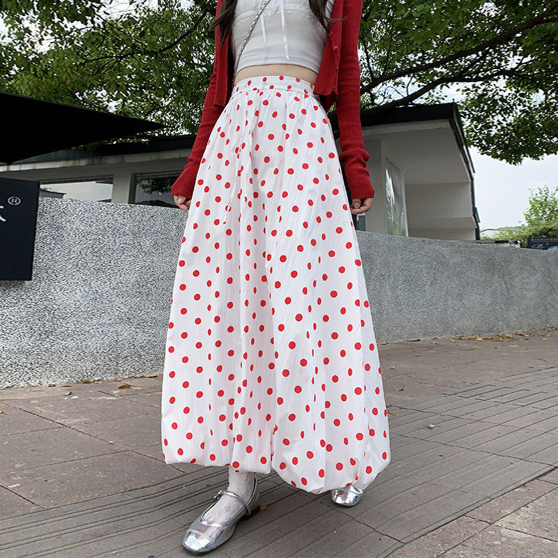 Red Polka Dot Skirt For Playful Summer Outfits-White with Red Dots-Theone Apparel