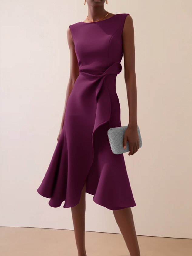 Red Sleeveless Round-Neck Dress with Elegant Temperament-Purple-Theone Apparel