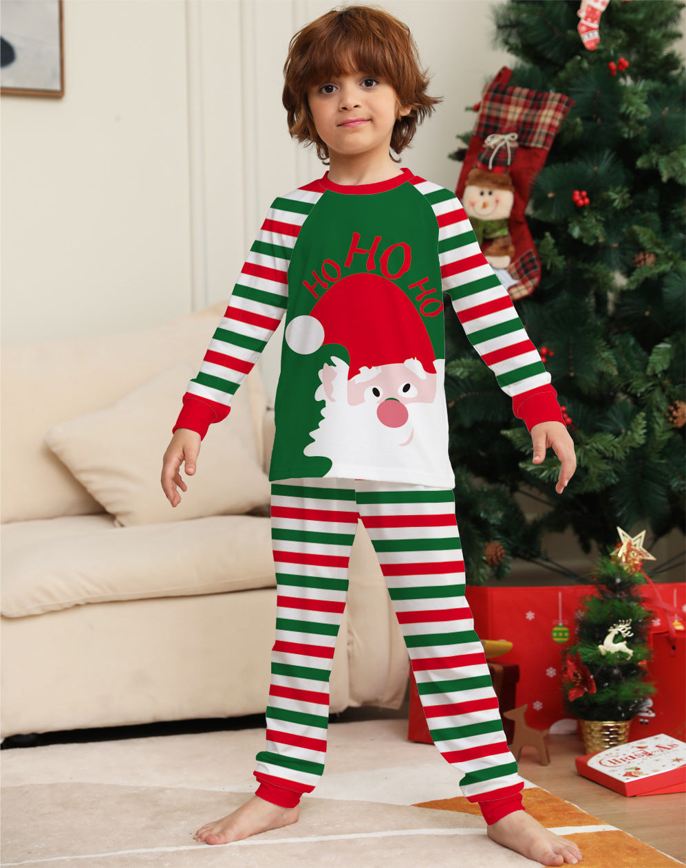 Red White and Green Striped Santa Claus Matching Family Christmas Set-Theone Apparel