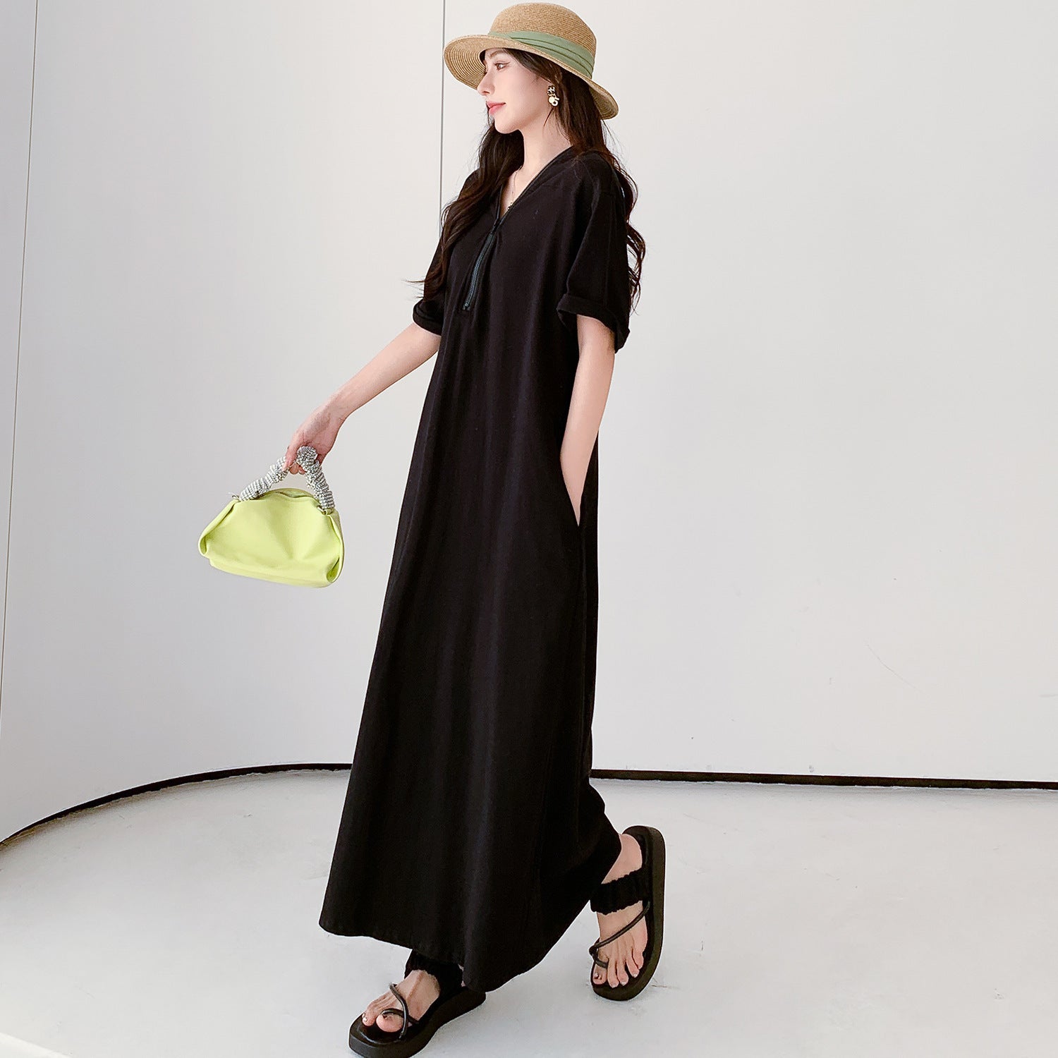 Retro Hepburn Reißverschlusskleid mit lockerem Sommeranfall