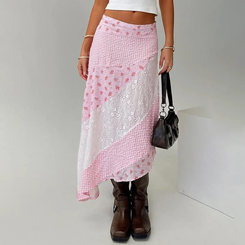 Retro Low Waist Floral Print Skirt For Vintage Charm-Theone Apparel