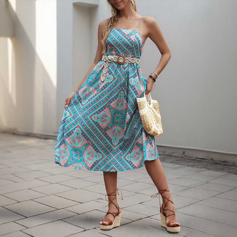 Robe coulissante à imprimé rétro avec vibrations vintage Lignes chics