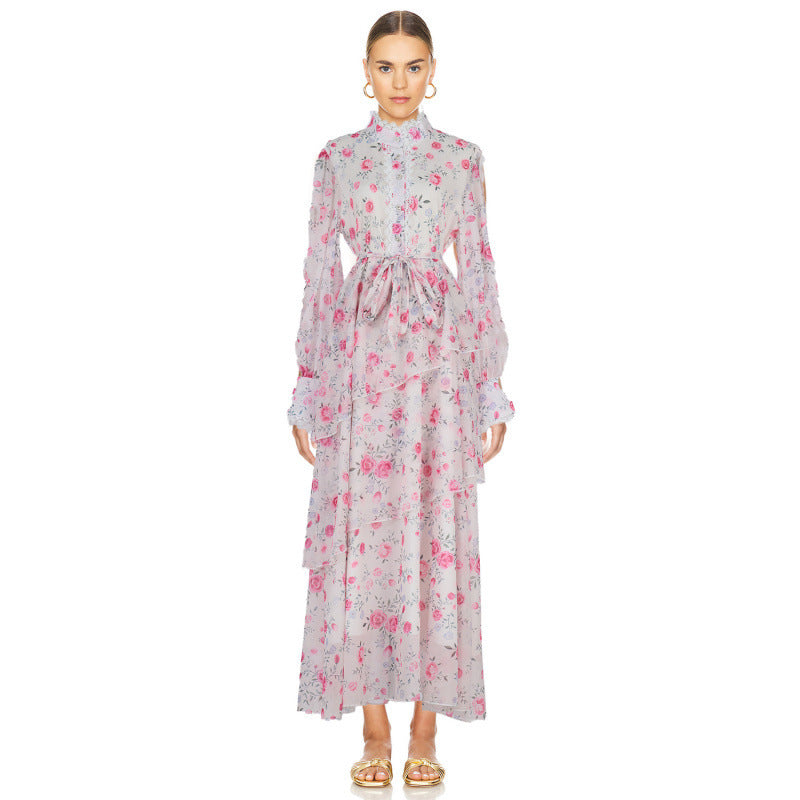 Ruffled Lace-Detail Dress with Irregular Hemline Charm