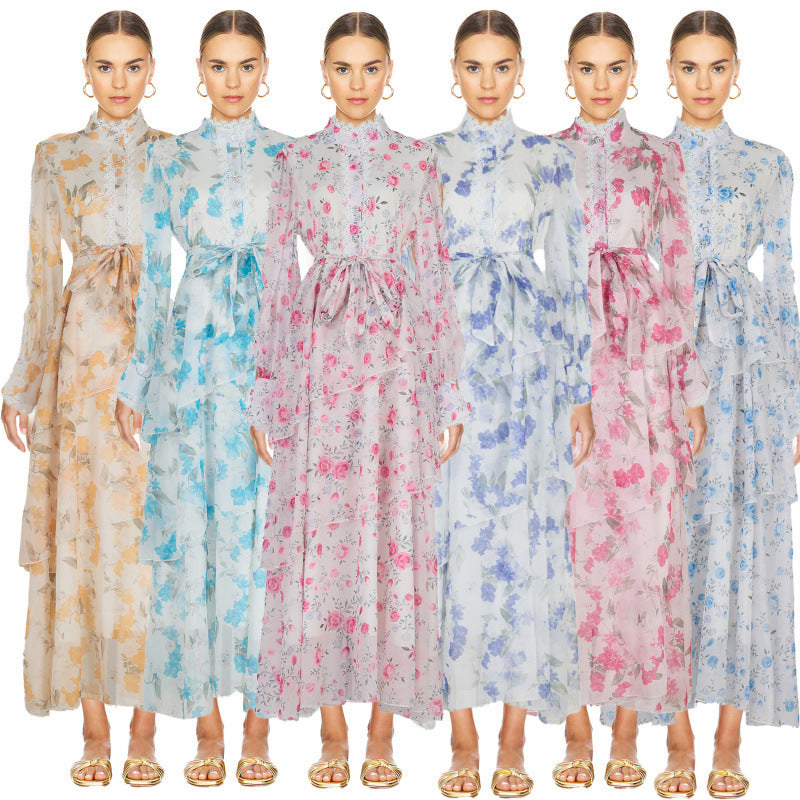 Ruffled Lace-Detail Dress with Irregular Hemline Charm