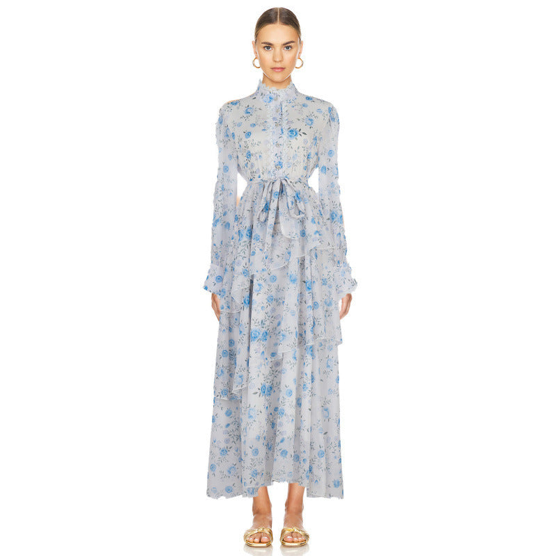 Ruffled Lace-Detail Dress with Irregular Hemline Charm