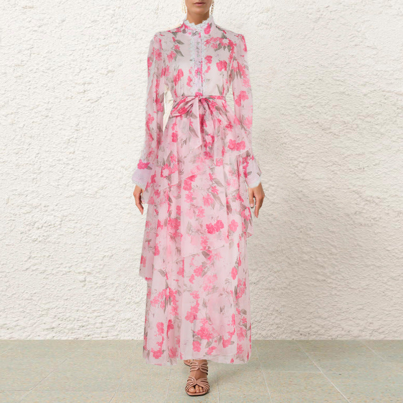 Ruffled Lace-Detail Dress with Irregular Hemline Charm