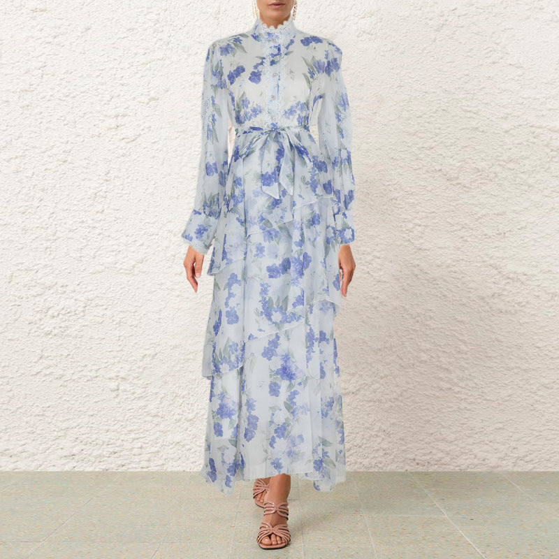 Ruffled Lace-Detail Dress with Irregular Hemline Charm