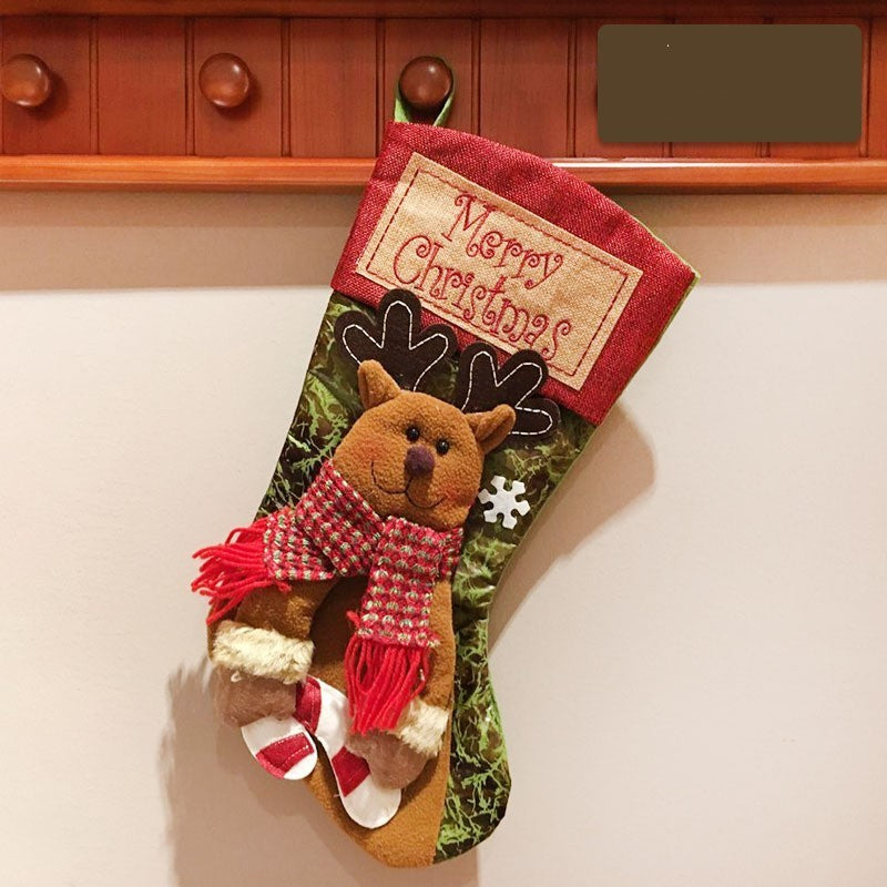 Rustic Classic Merry Christmas Snowman, Santa and Reindeer Stockings-Elk-Theone Apparel