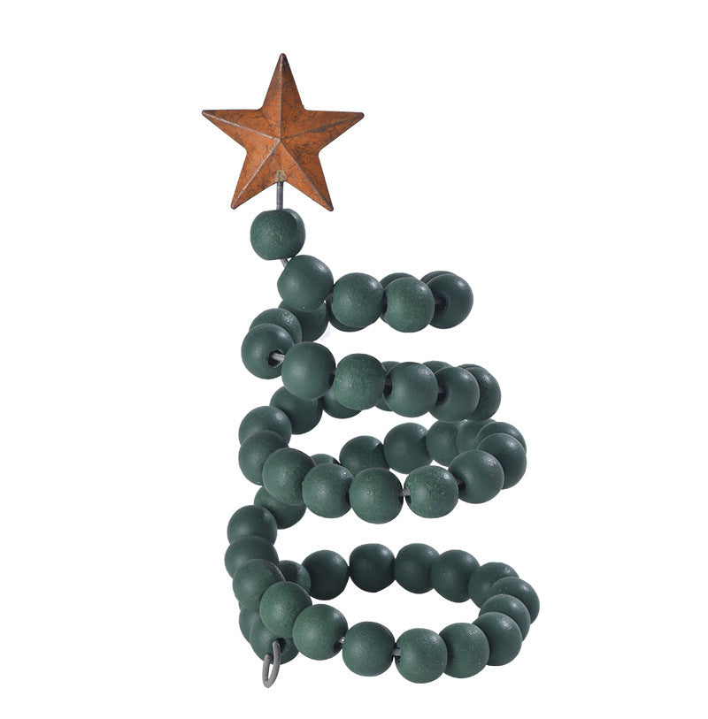 Rustic Shabby-Chic Farmhouse Spiral Wood Bead Christmas Tree Decoration in Assorted Colors-Green-Theone Apparel