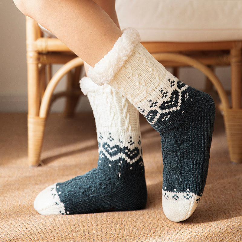 Soft Knit Style Christmas Wintry Design Thick Socks in Red or Gray-Green-Theone Apparel