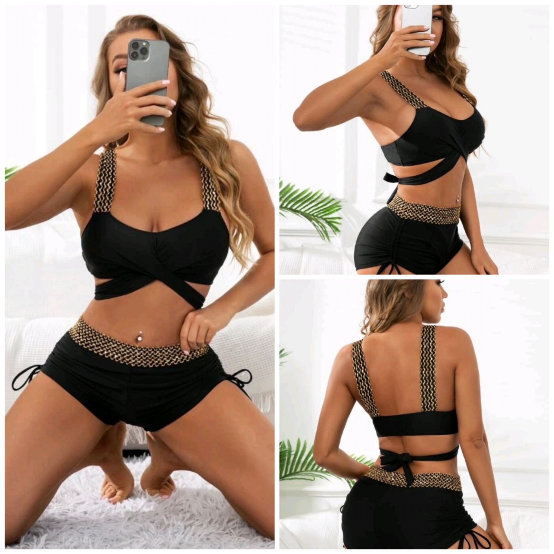 Solid Color High-Waist Bikini for Timeless Beach Style