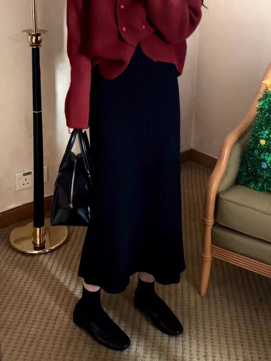 Solid Color Knitted Skirt For Effortless Everyday Style-Black-Theone Apparel
