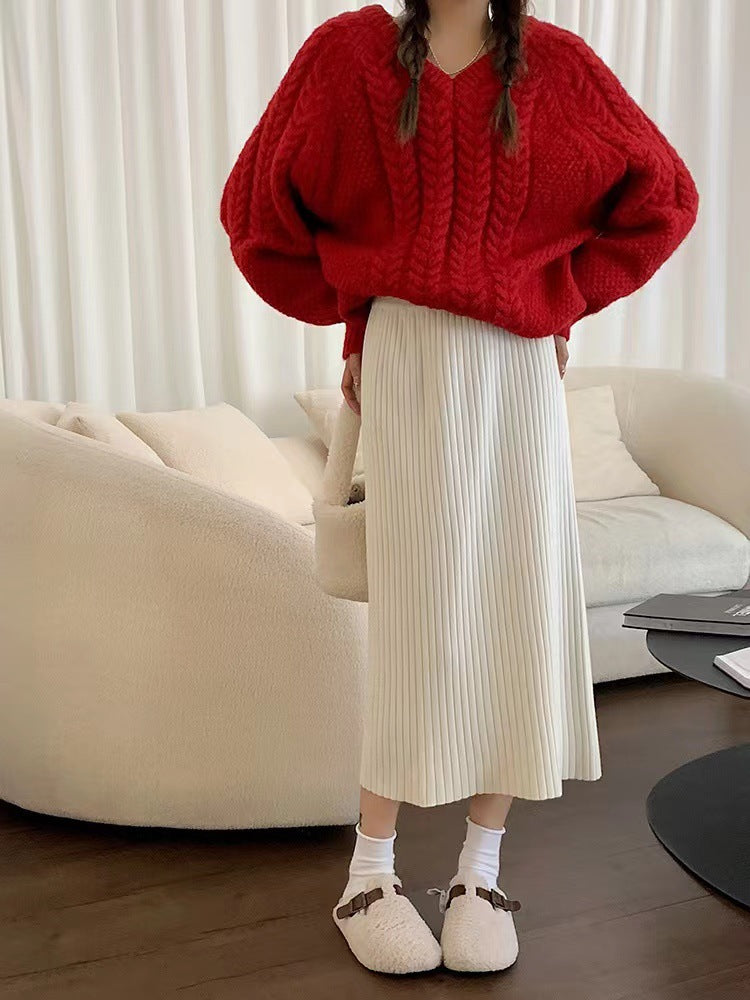 Solid Color Knitted Skirt For Effortless Everyday Style-Theone Apparel