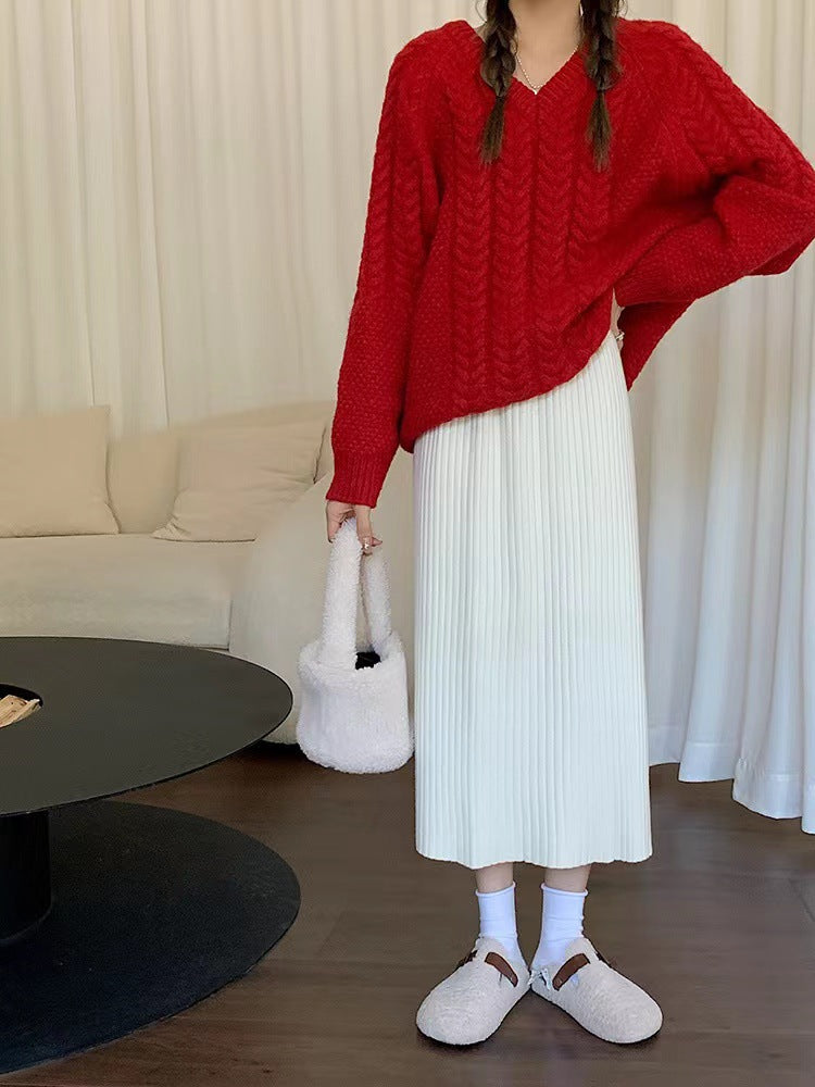 Solid Color Knitted Skirt For Effortless Everyday Style-Theone Apparel