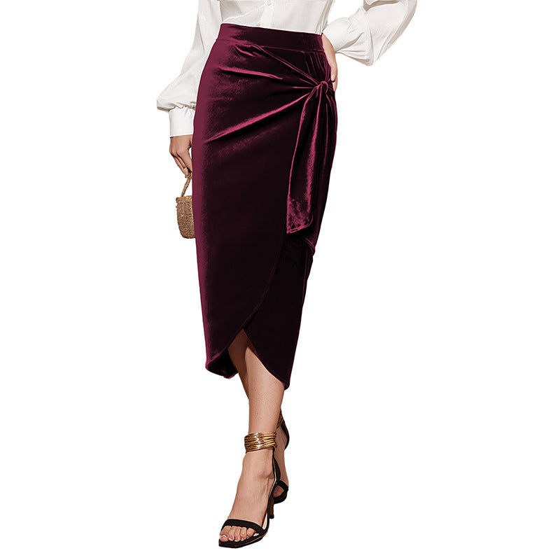 Solid Color Twisted Velvet Dress With Elegant Split-Theone Apparel