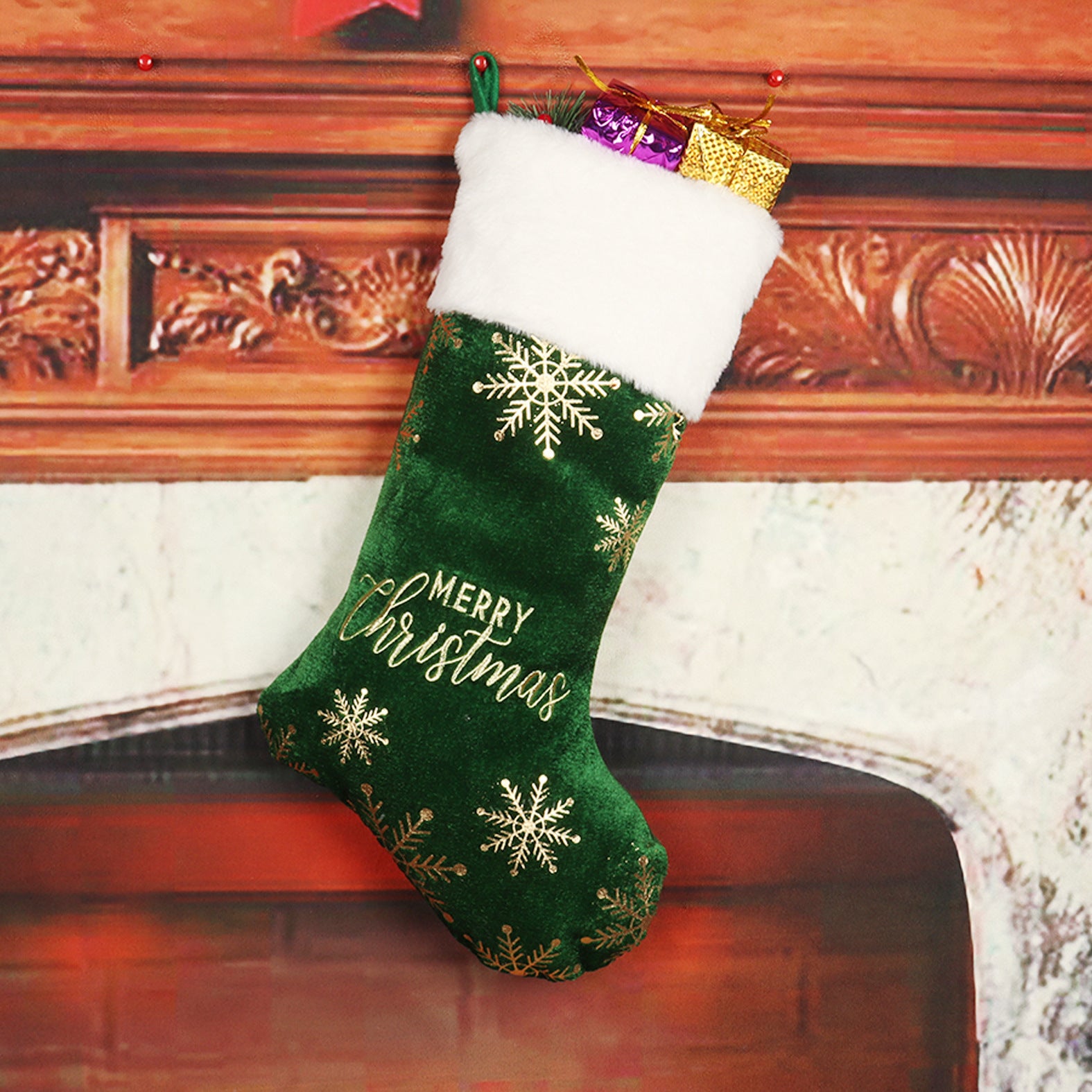 Sophisticated Christmas Stocking with Velvety Material and Soft Cuff-Theone Apparel