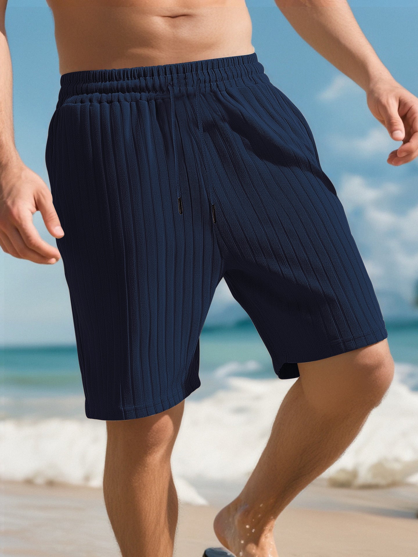Striped Multi-Pocket Beach Bottoms for Active Summer Days-Navy Blue-Theone Apparel