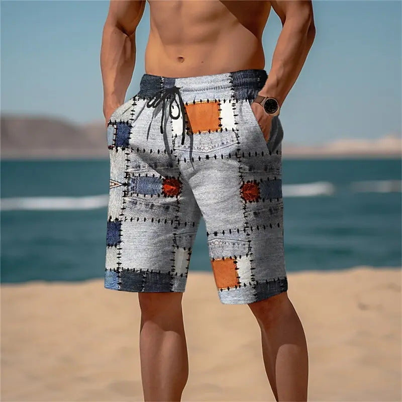 Textured Check Summer Bottoms for Bold Streetwear Style-Gray/Orange-Theone Apparel