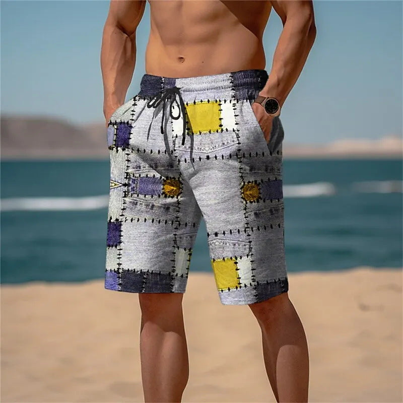 Textured Check Summer Bottoms for Bold Streetwear Style-Gray/Yellow-Theone Apparel