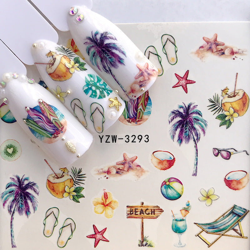 Tropical Beach Nail Sticker and Jewel Adornments for Manicures-C-Theone Apparel