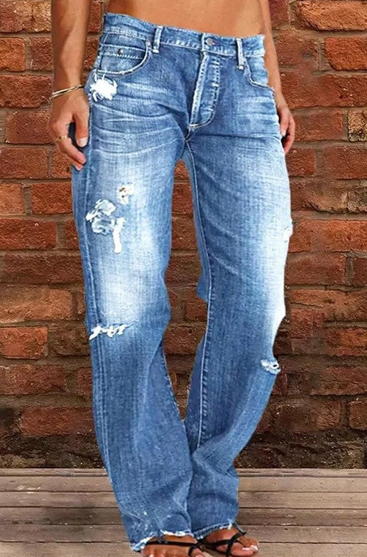 Unisex longgar longgar robek jeans denim untuk semua jenis kelamin